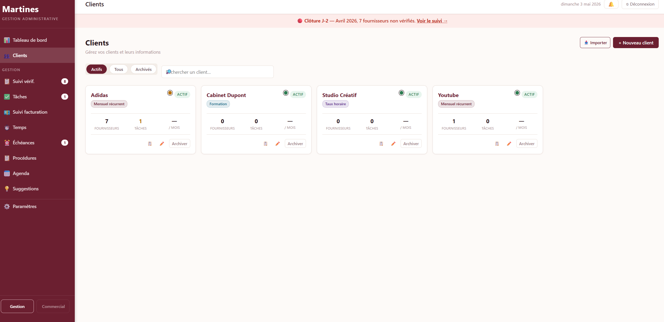 Gestion clients Martines